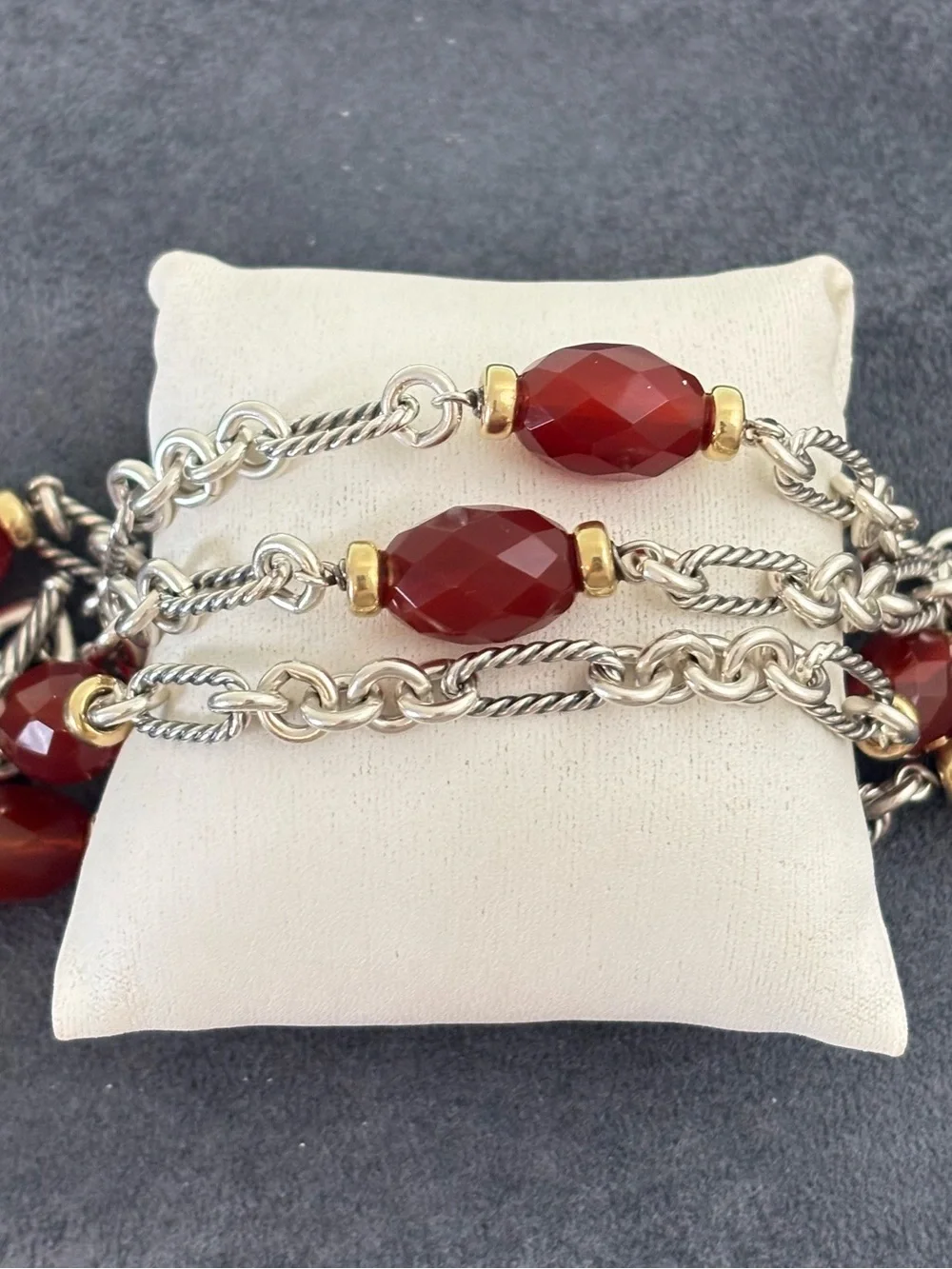 David Yurman 925 & 18k Gold Bijoux Station Necklace with Carnelian 34